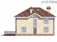 U-244-1P проект двухэтажного дома из газобетона с мансардой размером 13 на 13  - вид сзади