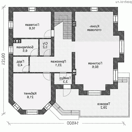 U-251-1K проект двухэтажного коттеджа из кирпича размером 14 на 15  - 1-й этаж