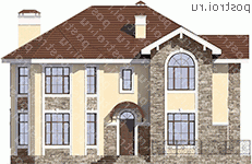 U-251-1K проект двухэтажного коттеджа из кирпича размером 14 на 15  - вид спереди