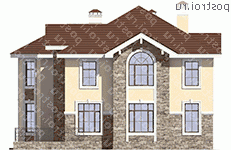 U-251-1K проект двухэтажного коттеджа из кирпича размером 14 на 15  - вид слева