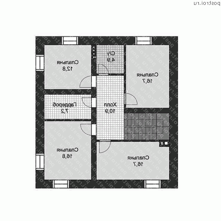 U-259-1K проект двухэтажного коттеджа из кирпича с цоколем размером 11 на 10  - 2-й этаж