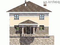 U-259-1K проект двухэтажного коттеджа из кирпича с цоколем размером 11 на 10  - вид спереди