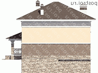 U-259-1K проект двухэтажного коттеджа из кирпича с цоколем размером 11 на 10  - вид слева