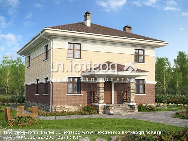 U-259-1K проект двухэтажного коттеджа из кирпича с цоколем размером 11 на 10 