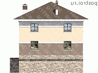 U-259-1K проект двухэтажного коттеджа из кирпича с цоколем размером 11 на 10  - вид сзади