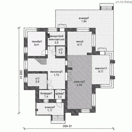 U-268-1K проект двухэтажного дома из кирпича размером 15 на 15  - 1-й этаж