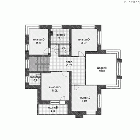 U-268-1K проект двухэтажного дома из кирпича размером 15 на 15  - 2-й этаж