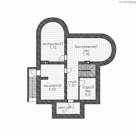 U-270-1K проект двухэтажного дома из кирпича с цоколем размером 12 на 9  - цоколь