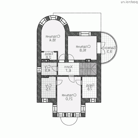 U-270-1K проект двухэтажного дома из кирпича с цоколем размером 12 на 9  - 2-й этаж
