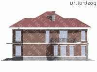 U-270-1K проект двухэтажного дома из кирпича с цоколем размером 12 на 9  - вид слева