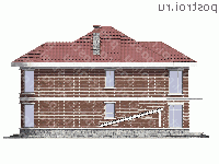U-270-1K проект двухэтажного дома из кирпича с цоколем размером 12 на 9  - вид справа