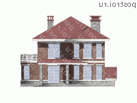 U-270-1K проект двухэтажного дома из кирпича с цоколем размером 12 на 9  - вид сзади