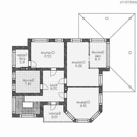 U-276-1P проект двухэтажного дома из пеноблоков размером 13 на 15  - 2-й этаж