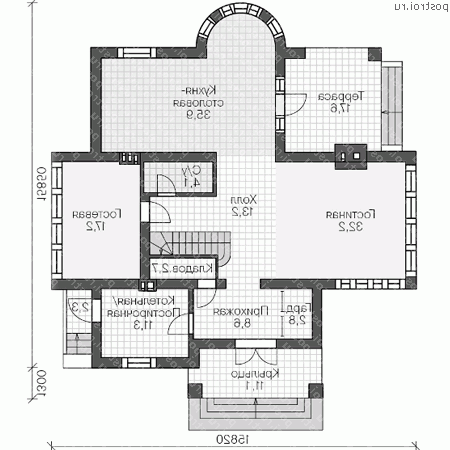 U-279-1P проект двухэтажного дома из пеноблоков размером 17 на 16  - 1-й этаж