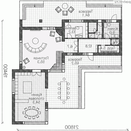 U-286-1K проект двухэтажного дома из кирпича размером 19 на 22 - 1-й этаж