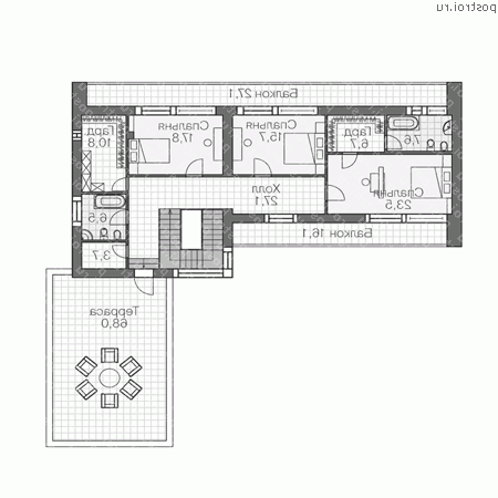 U-286-1K проект двухэтажного дома из кирпича размером 19 на 22 - 2-й этаж