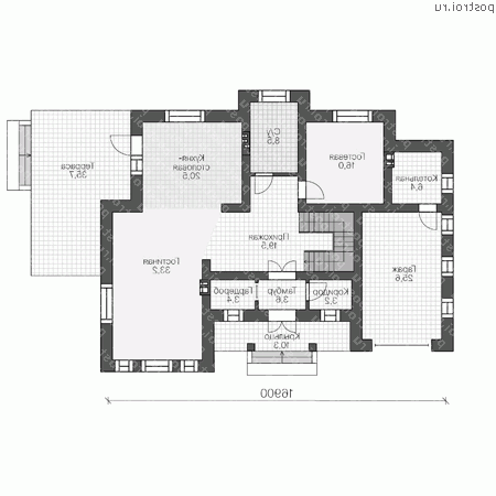 U-290-1P проект двухэтажного дома из пеноблоков с гаражом размером 13 на 17 - 1-й этаж