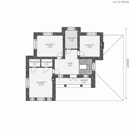U-290-1P проект двухэтажного дома из пеноблоков с гаражом размером 13 на 17 - 2-й этаж