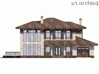 U-290-1P проект двухэтажного дома из пеноблоков с гаражом размером 13 на 17 - вид спереди