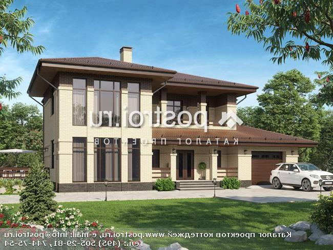 U-290-1P проект двухэтажного дома из пеноблоков с гаражом размером 13 на 17