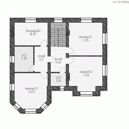 U-291-1K проект двухэтажного коттеджа из кирпича с мансардой размером 15 на 13  - 2-й этаж