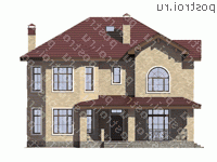 U-291-1K проект двухэтажного коттеджа из кирпича с мансардой размером 15 на 13  - вид спереди