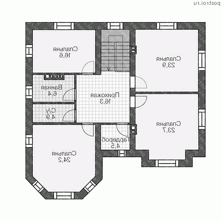 U-294-1P проект двухэтажного дома из пеноблоков с мансардой размером 13 на 13  - 2-й этаж