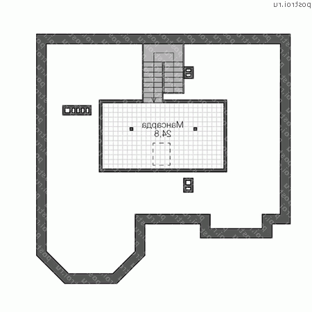 U-294-1P проект двухэтажного дома из пеноблоков с мансардой размером 13 на 13  - мансарда