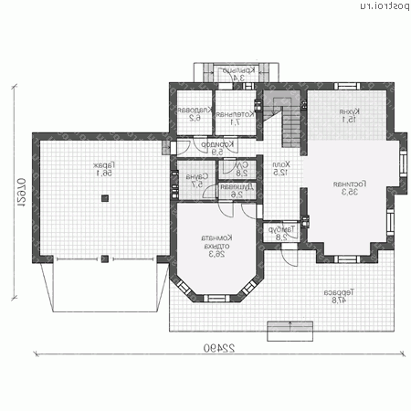 U-300-1P проект двухэтажного дома из пеноблоков с гаражом размером 13 на 22  - 1-й этаж