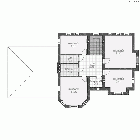 U-300-1P проект двухэтажного дома из пеноблоков с гаражом размером 13 на 22  - 2-й этаж