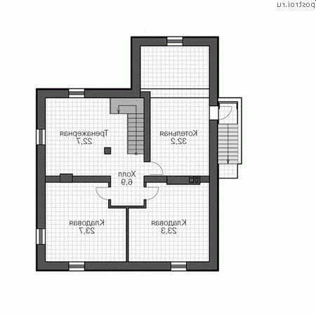 U-306-1P проект двухэтажного коттеджа из пенобетона с цоколем размером 11 на 14  - цоколь