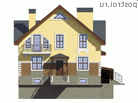 U-306-1P проект двухэтажного коттеджа из пенобетона с цоколем размером 11 на 14  - вид спереди