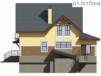 U-306-1P проект двухэтажного коттеджа из пенобетона с цоколем размером 11 на 14  - вид слева