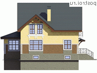 U-306-1P проект двухэтажного коттеджа из пенобетона с цоколем размером 11 на 14  - вид справа