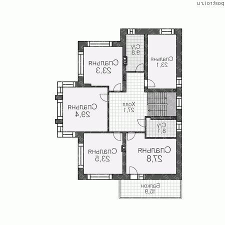 U-349-1K проект двухэтажного дома из кирпича размером 18 на 15  - 2-й этаж