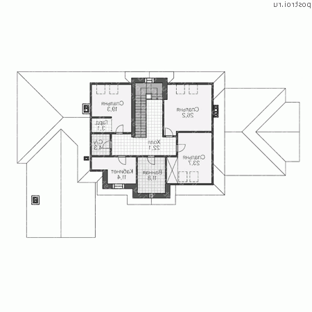 U-352-1K проект одноэтажного коттеджа из кирпича с мансардой и гаражом размером 17 на 29 - мансарда