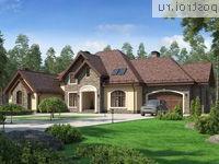 U-352-1K проект одноэтажного коттеджа из кирпича с мансардой и гаражом размером 17 на 29