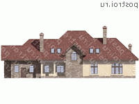 U-352-1K проект одноэтажного коттеджа из кирпича с мансардой и гаражом размером 17 на 29 - вид сзади