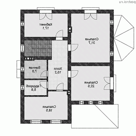 U-372-1P проект двухэтажного дома из газобетона с цоколем размером 14 на 13  - 2-й этаж