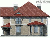 U-372-1P проект двухэтажного дома из газобетона с цоколем размером 14 на 13  - вид слева