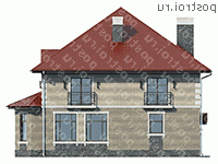 U-372-1P проект двухэтажного дома из газобетона с цоколем размером 14 на 13  - вид сзади