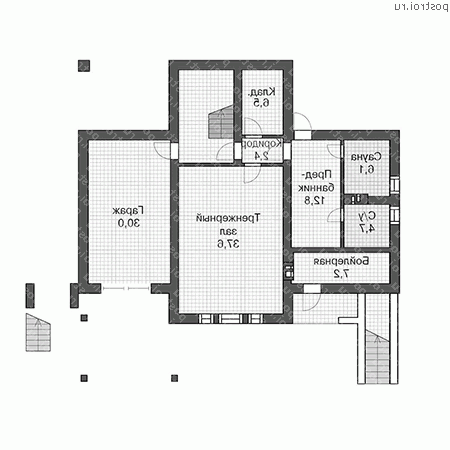 U-390-1P проект двухэтажного дома из газобетона с цоколем и гаражом размером 16 на 15  - цоколь