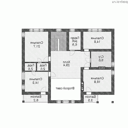 U-390-1P проект двухэтажного дома из газобетона с цоколем и гаражом размером 16 на 15  - 2-й этаж