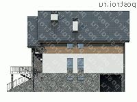 U-390-1P проект двухэтажного дома из газобетона с цоколем и гаражом размером 16 на 15  - вид слева