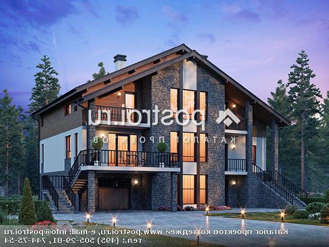 U-390-1P проект двухэтажного дома из газобетона с цоколем и гаражом размером 16 на 15 