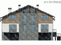 U-390-1P проект двухэтажного дома из газобетона с цоколем и гаражом размером 16 на 15  - вид сзади