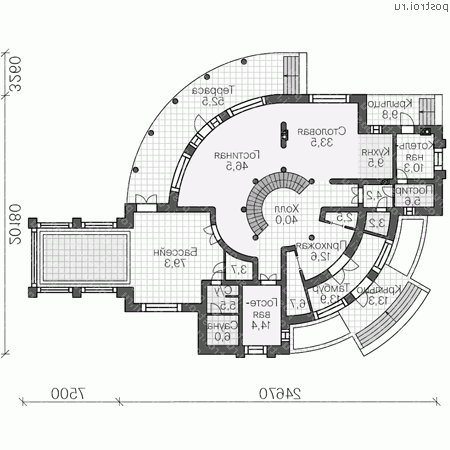 U-524-1M проект трехэтажного монолитного дома размером 23 на 32 - 1-й этаж