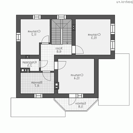 V-124-1P проект двухэтажного коттеджа из газобетона размером 10 на 10  - 2-й этаж
