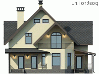 V-124-1P проект одноэтажного коттеджа из газобетона с мансардой размером 10 на 10 - вид спереди