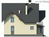 V-124-1P проект одноэтажного коттеджа из газобетона с мансардой размером 10 на 10 - вид справа